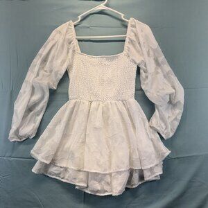 Rue21 White Smocked Tiered Dress With Long Sheer Sleeves XS